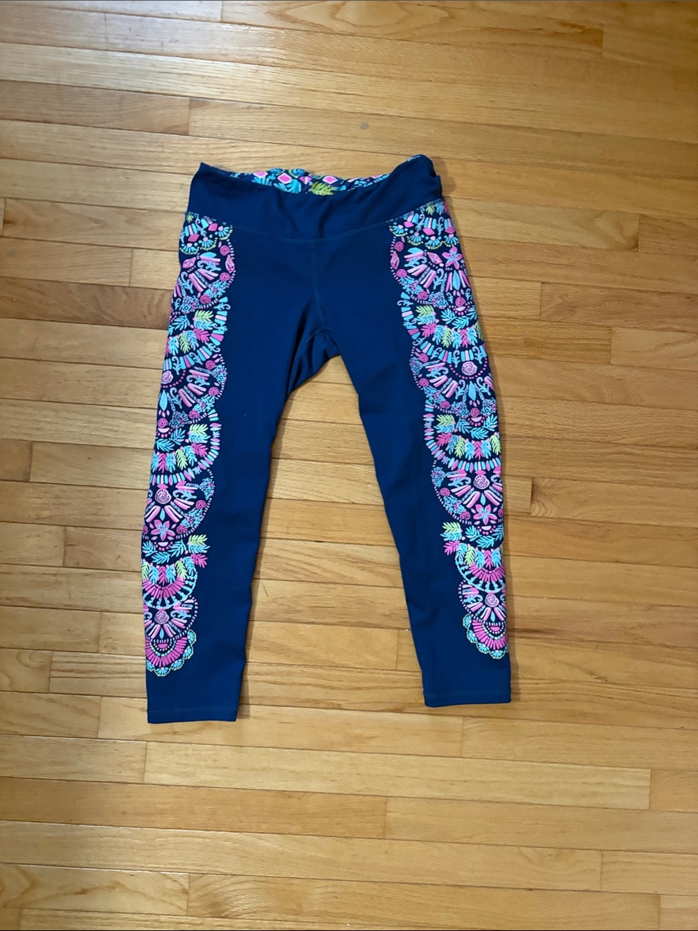 Lilly Pulitzer Navy Leggings with Pink & Aqua Side Mandala Panels